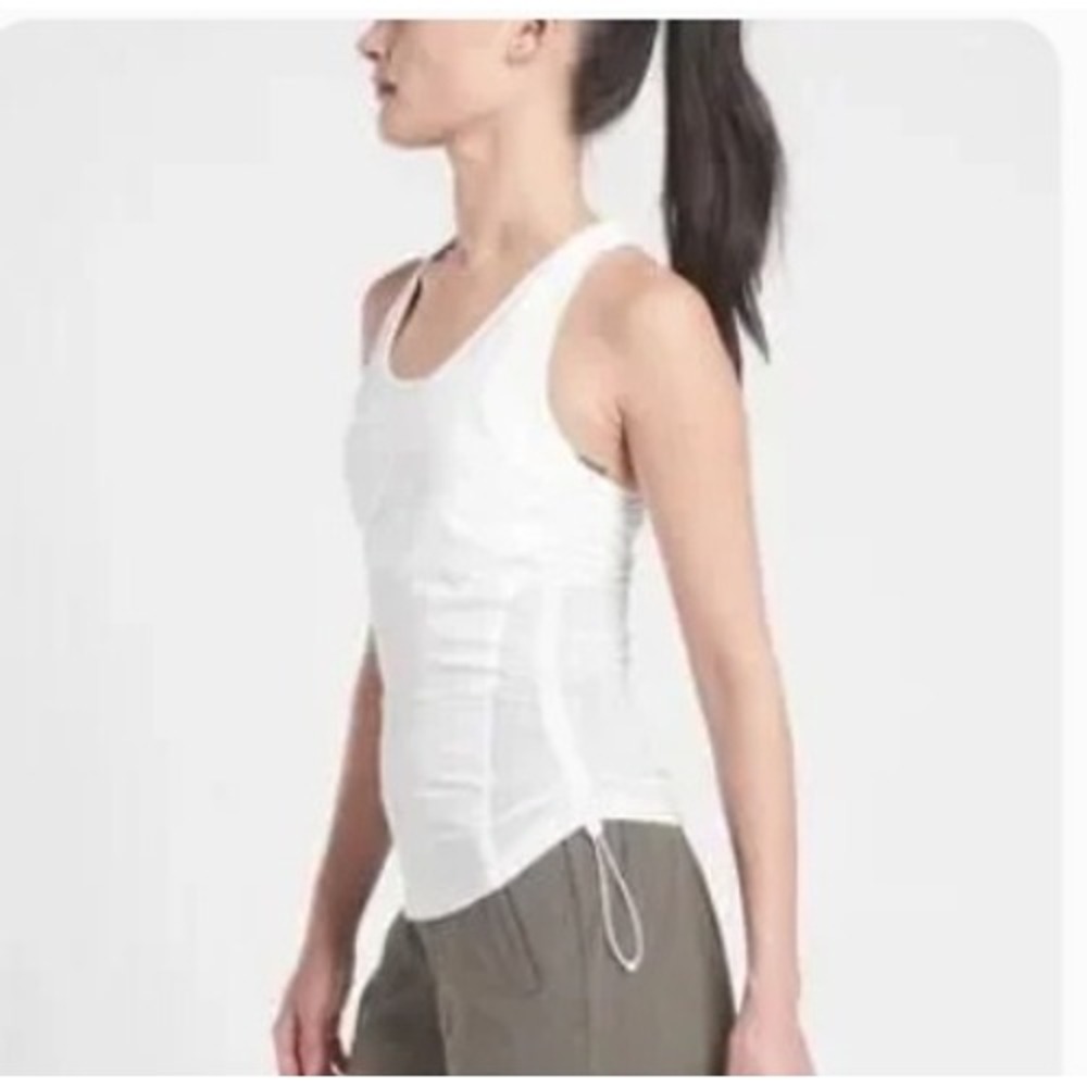 Athleta Yosemite White Mesh Side Racerback Tank Top Women XL Adjustable Drawcord